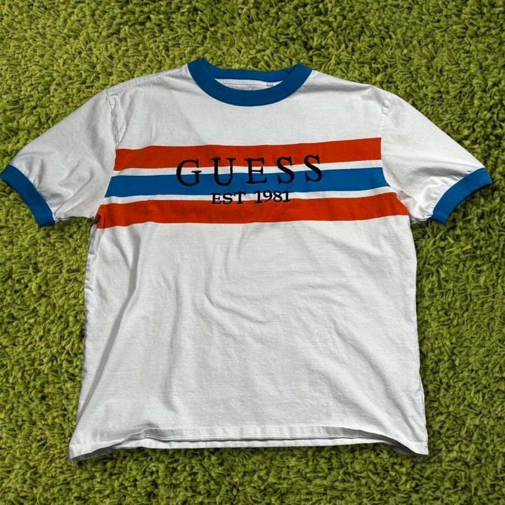 Guess Striped Embroidered Ringer T-Shirt